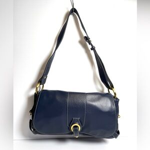 Charles David Navy Leather Shoulder Bag with Gold Hardware